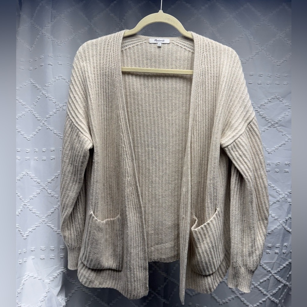 Madewell Redford Ribbed Cream Cardigan Sweater Merino Wool Blend Womens Small